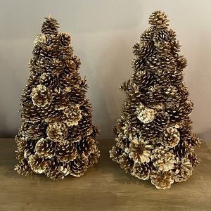 Set of 2 tabletop gold pinecone Christmas trees